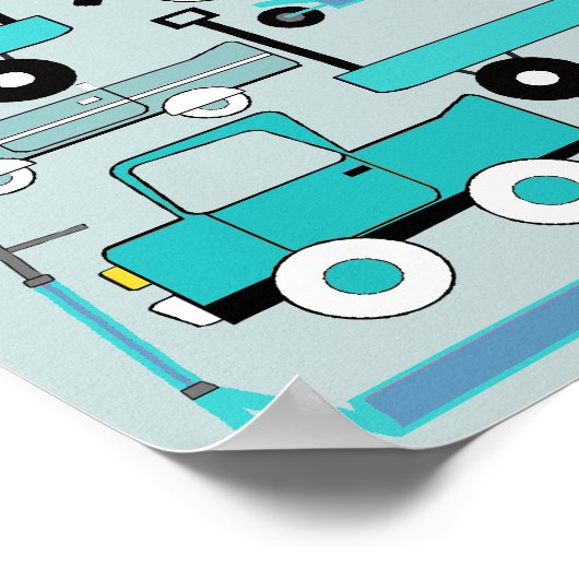 Boys Blue Wheels Retro Scooters auto's Wagons Truc Poster (Hoek)