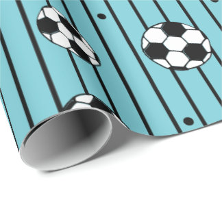 Boys Blue White Stripes Footballs Voetbal Fan Cadeaupapier