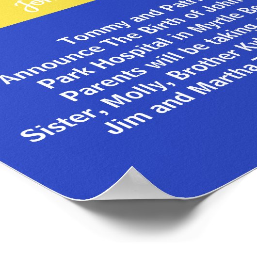 Boys Blue Yellow Keepomwille Foto Birth Poster (Hoek)