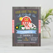 Boys Boerderij Barnyard Chalkboard Birthday Uitnod Kaart (Staand voorkant)