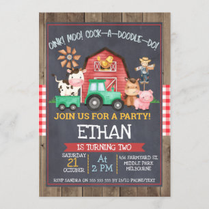 Boys boerderij Tractor Chalkboard Birthday Uitnodi Kaart