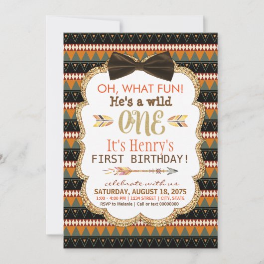 Boys Boho Tribal First Birthday Party Kaart (Voorkant)