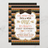 Boys Boho Tribal First Birthday Party Kaart (Voorkant / Achterkant)