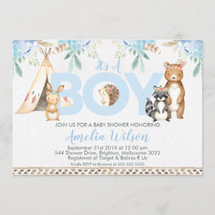 Boys Boho Woodland Baby shower Uitnodiging