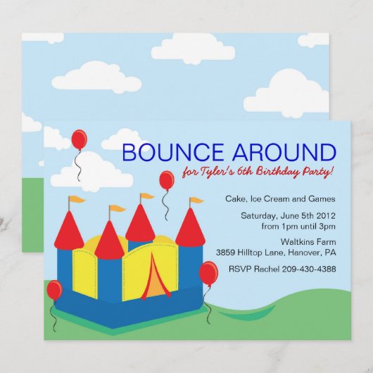 Boys Bounce House Birthday Party Kaart (Voorkant / Achterkant)