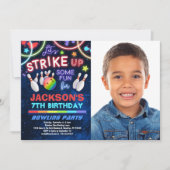 Boys Bowling Birthday Party Fotouitnodiging Kaart (Voorkant)