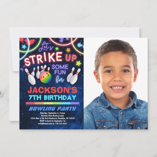 Boys Bowling Birthday Party Fotouitnodiging Kaart (Voorkant)