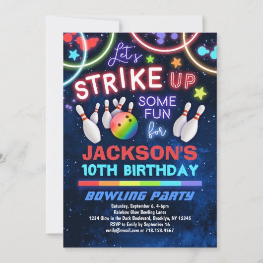 Boys Bowling Birthday Party Invitation Kaart (Voorkant)