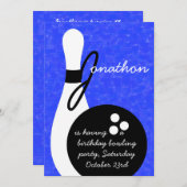 Boys Bowling Birthday Party Invitation Kaart (Voorkant / Achterkant)