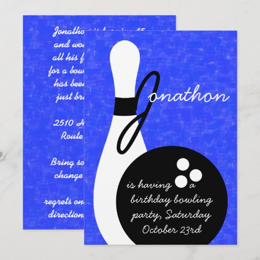 Boys Bowling Birthday Party Invitation Kaart (Voorkant / Achterkant)