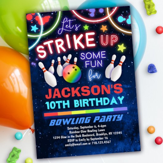 Boys Bowling Birthday Party Invitation Kaart