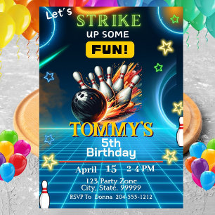 Boys Bowling Birthday Party Invitation Kaart