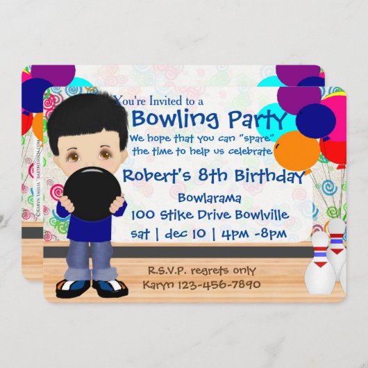 Boys Bowling Party Kaart (Voorkant / Achterkant)