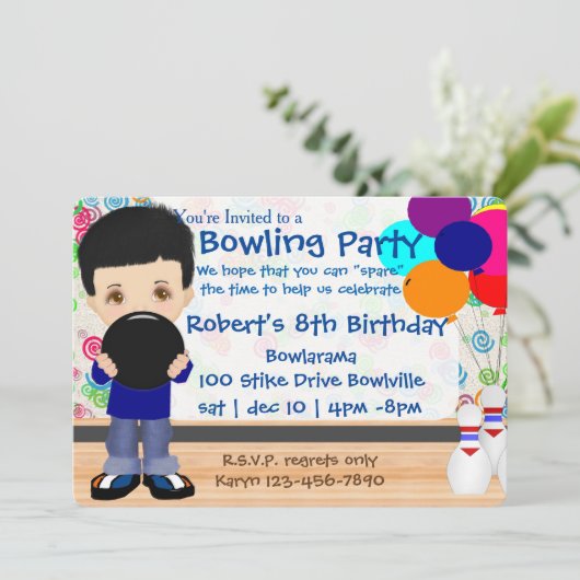 Boys Bowling Party Kaart (Staand voorkant)