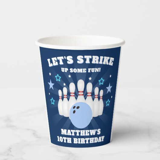 Boy's Bowling Strike Up Some Fun Verjaardag Papieren Bekers (Achterkant)