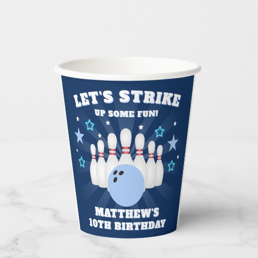 Boy's Bowling Strike Up Some Fun Verjaardag Papieren Bekers (Voorkant)