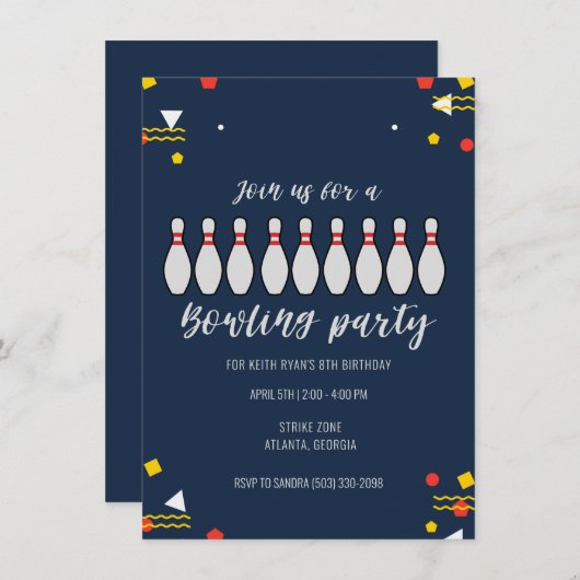 Boys Bowling Thema Kind Verjaardagsfeestuitnodigin Kaart (Voorkant / Achterkant)