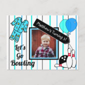 Boy's Bowling Thema Verjaardagsfeestuitnodiging Briefkaart (Voorkant)