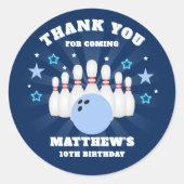 Boy's Bowling verjaardagsfeestje bedankt Ronde Sticker (Voorkant)