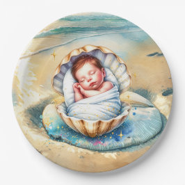 Boy's Brown and Blue Coastal Baby shower Papieren Bordje