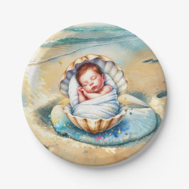 Boy's Brown and Blue Coastal Baby shower Papieren Bordje