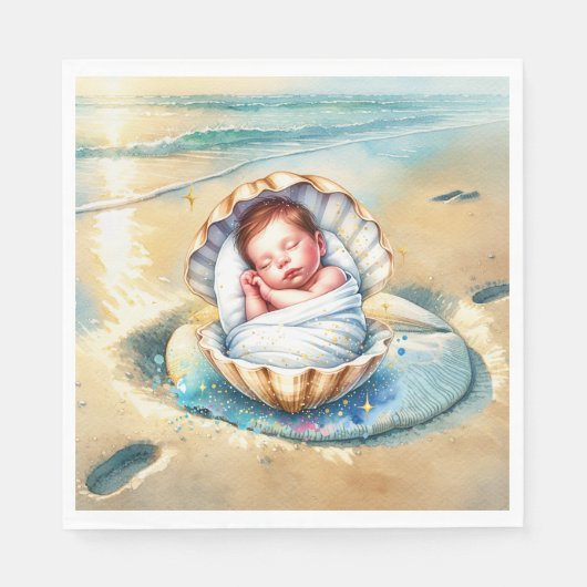 Boy's Brown and Blue Coastal Baby shower Servet (Voorkant)