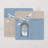 Boys Brown Blue Pinstripe Baby shower Kaart (Voorkant / Achterkant)
