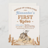 Boys Brown Bronco Cowboy First Rodeo 1st Birthday Kaart (Voorkant / Achterkant)