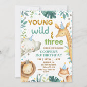 Boys Brown Cheetah Print Young Wild Three Birthday Kaart (Voorkant)
