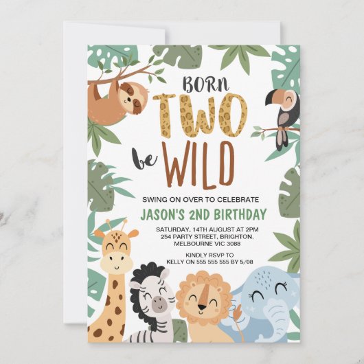 Boys Brown Green Born To Be Wild 2nd Birthday Kaart (Voorkant)