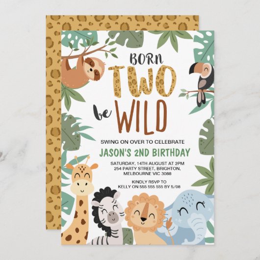 Boys Brown Green Born To Be Wild 2nd Birthday Kaart (Voorkant / Achterkant)