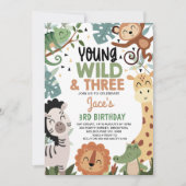 Boys Brown Green Young Wild Three 3rd Birthday Kaart (Voorkant)