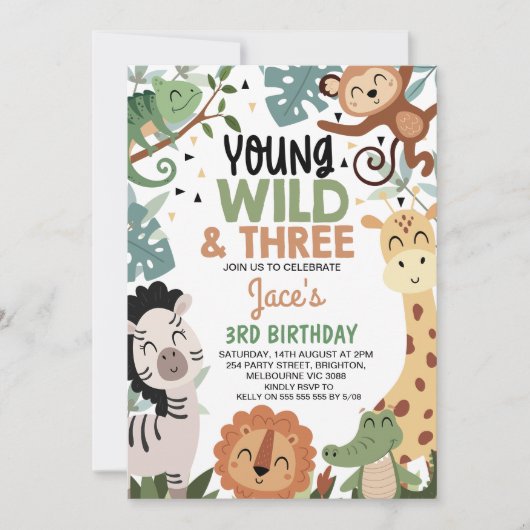 Boys Brown Green Young Wild Three 3rd Birthday Kaart (Voorkant)