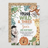 Boys Brown Green Young Wild Three 3rd Birthday Kaart (Voorkant / Achterkant)