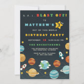 Boys Buitenspace Rocket Birthday Party Invitation Kaart (Voorkant)
