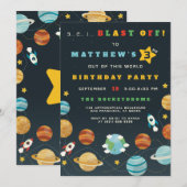 Boys Buitenspace Rocket Birthday Party Invitation Kaart (Voorkant / Achterkant)