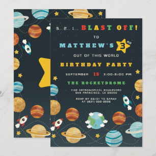Boys Buitenspace Rocket Birthday Party Invitation Kaart