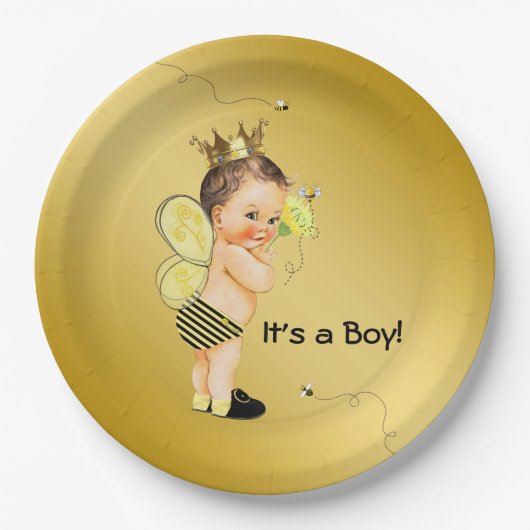 Boys Bumble Bee Baby shower Papieren Bordje (Voorkant)