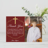 Boys Burgundy Gold Cross 1st Commune Hartelijk dan Bedankkaart (Staand voorkant)