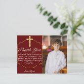 Boys Burgundy Gold Cross 1st Commune Hartelijk dan Briefkaart (Staand voorkant)