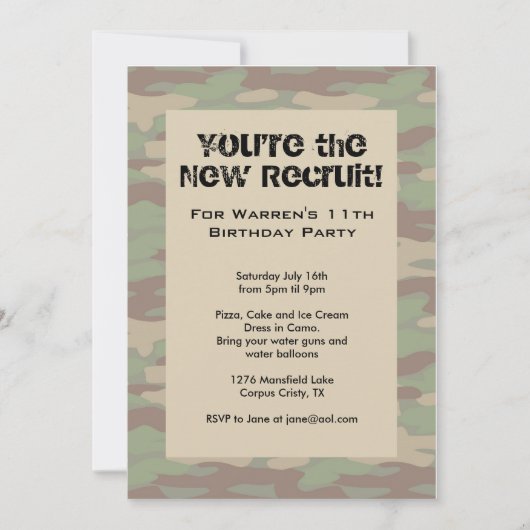 Boys Camo Army Kaart (Voorkant)