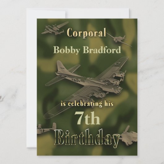 Boys Camo Birthday Invitation, naam/leeftijd invul Kaart (Voorkant)
