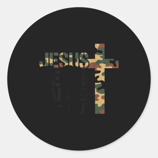 Boys Camo Christian Wrestling Jesus Never Tapped O Ronde Sticker (Voorkant)