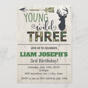 Boys Camo Deer 3rd Birthday Invitation Kaart