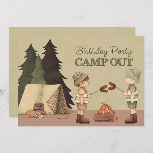 Boys Camp Out Birthday Party Kaart (Voorkant / Achterkant)