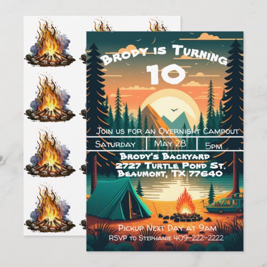 Boys Camping Adventure Birthday Uitnodiging (Voorkant / Achterkant)