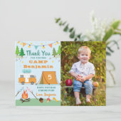 Boys Camping Birthday Camp Foto Bedankkaart (Staand voorkant)