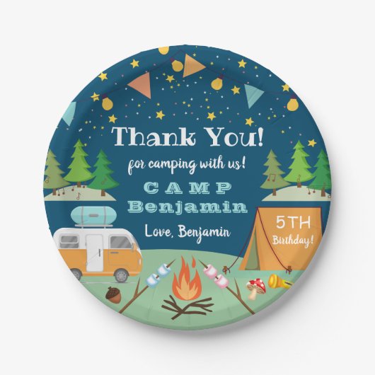 Boys Camping Birthday Camp Out Party Papieren Bordje (Voorkant)