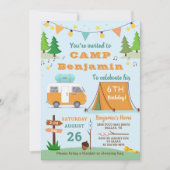 Boys Camping Birthday Outdoor Camp Out Party Kaart (Voorkant)