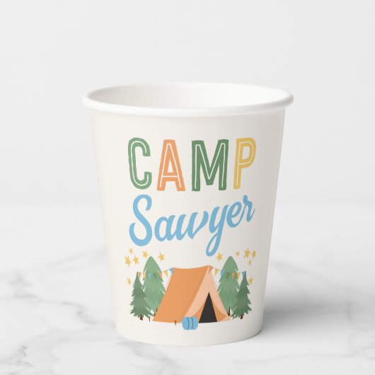 Boy's Camping Party Paper Cups Papieren Bekers (Achterkant)
